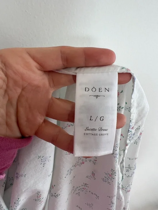 Doen Lucette Floral Maxi Dress Organic Cotton Lace Trim Blue White Size L NWT - Picture 7 of 9